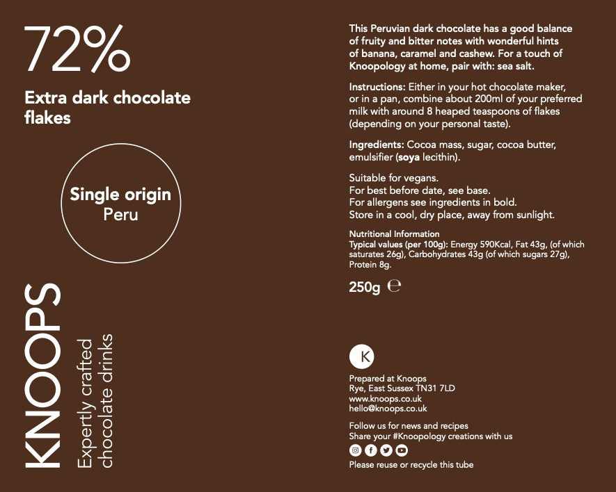 Extra dark hot chocolate flakes | 72% | Peru
